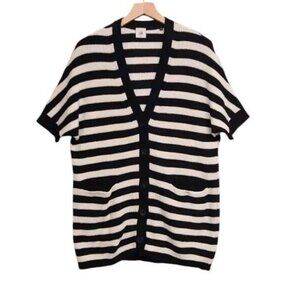 Cabi Womens XS  Black White Striped Button Up Cardigan Sweater Preppy